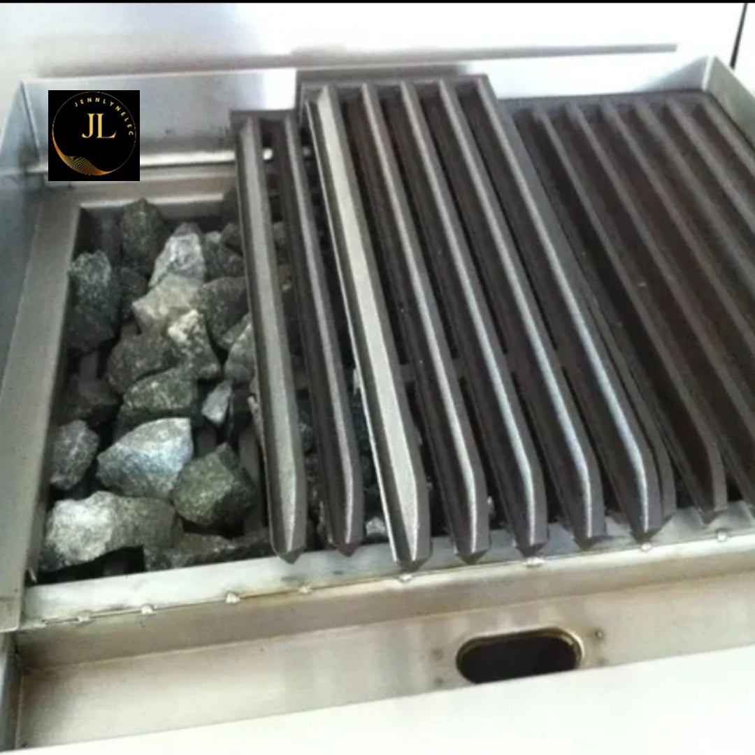 Grill à pierre de lave 2 feux à gaz structure acier inoxydable.